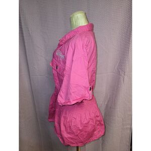 Mahaveli Pink Smocked Waist Button Front Blouse Size 20 Plus Peplum Top